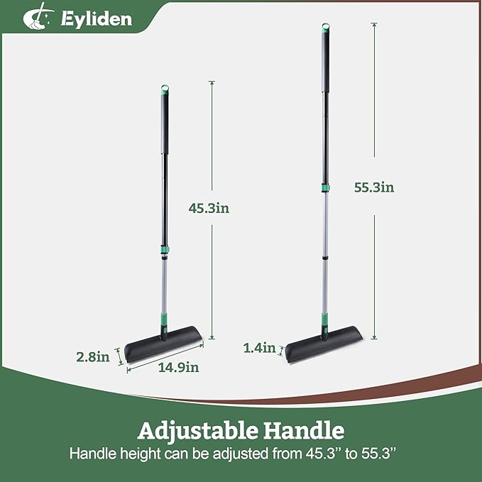 Eyliden X-Large Floor Scrub Brush 2 in 1 Scrape Brushes with Rubber Squeegee | 55.3 Long Handle 15 Wide Stiff Bristle Head | Floor Scrubber for Deck Kitchen Shower Bathroom Tub Tile Patio Wall