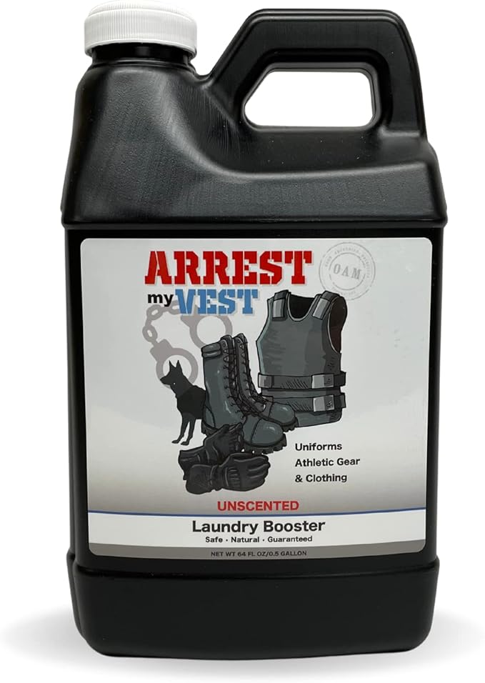 Arrest My Vest Military Grade Laundry Booster Deodorizer For Strong Odor to Get The Sweat Smell Out of Clothes Uniforms Police Gear and All Fabrics - Unscented - 1 64oz Bottle Laundry Supplies