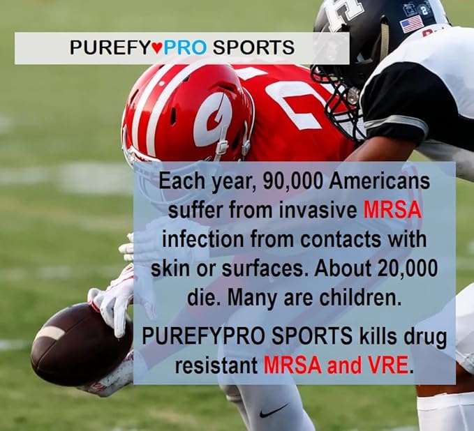 Purefypro Sports Equipment Disinfectant Spray (16oz 2pk) Kills 99.9999% MRSA HIV Athlete Foot Fungus Virus Fungi. No Residue. Great For Sports Pads Yoga Mats Shoes Boxing Gloves Gym Equipment