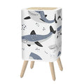 Small Trash Can with Lid seamless pattern cute sharks white Funny smiling sharks Sea ocean sea 2.6 Gallon/10L Garbage Can Waste Bin with Pop-Up Lid Wood Legs Wastebasket for Bathroom Kitchen Bedroom