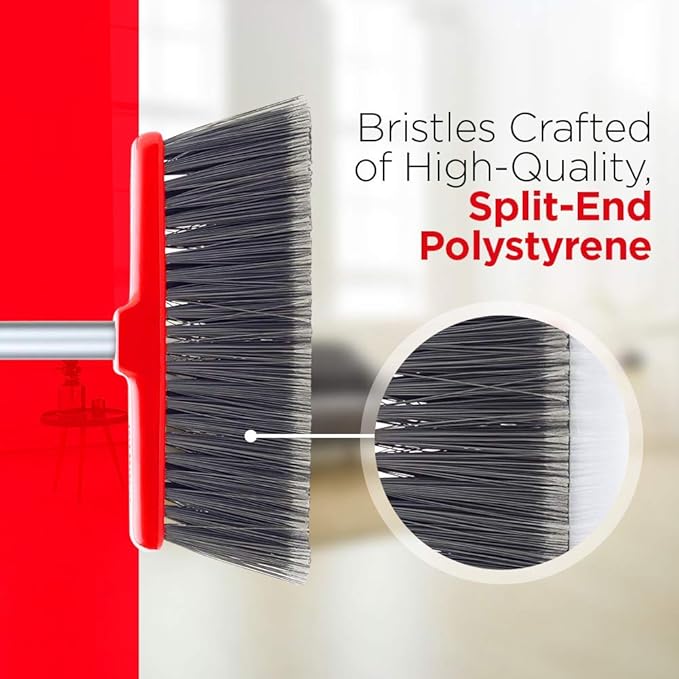 Fuller Brush Adjustable Kitchen Broom – 10 Wide Broom Head with Split-End Bristles and Steel Handle (29–52) for Sweeping Fine Dust and Crumbs – Red (Fiesta Broom Complete)