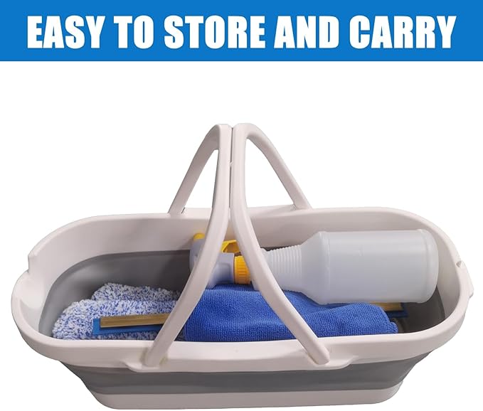 Pro Window Cleaning Kit with Storage Bucket with 4 13 inch Extension Rods Scrubber Spray Bottle Rag and Scraper with Rotating Head - Car/Home Glass Cleaning System