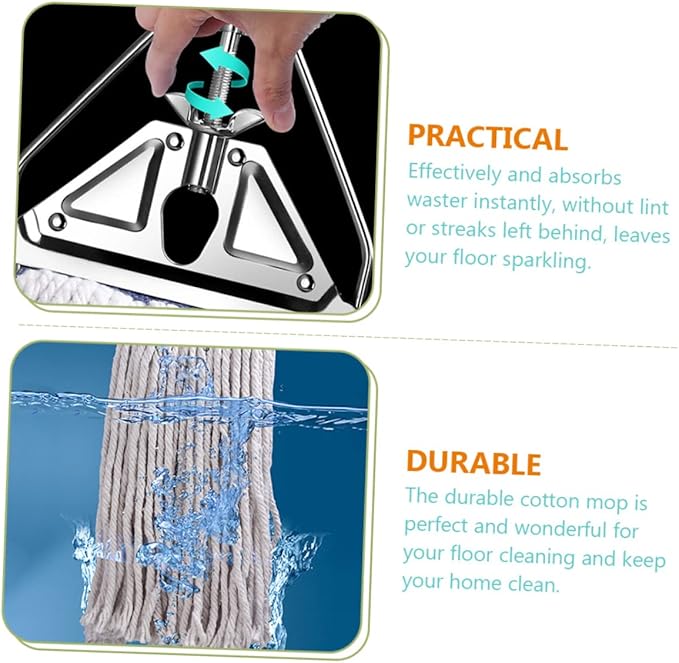 Cotton Mop for Hardwood Tile Cleaning Durable Wet Dry Use Heavy Duty Non Slip Handle High Absorbency for Efficient Floor Maintenance for Hardwood Laminate and More