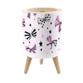Bathroom Trash Can with Lid Girly Cute Seamless Hand Drawn Black Pink White Bows Stars White Garbage Bin Waste Basket for Kitchen Office Bedroom Decoration Diaper Pail 1.8 Gallon