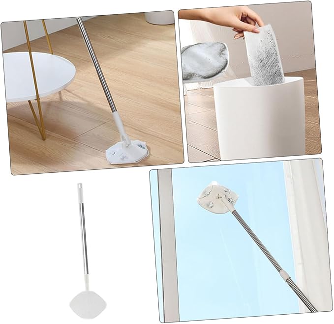 Rotating Dust Mop with Electrostatic Triangle Head and Face Towel for Hardwood Floor Cleaning Wet Dry Sweeper Mop Set for Household Use with One Replacement Dry Cloth
