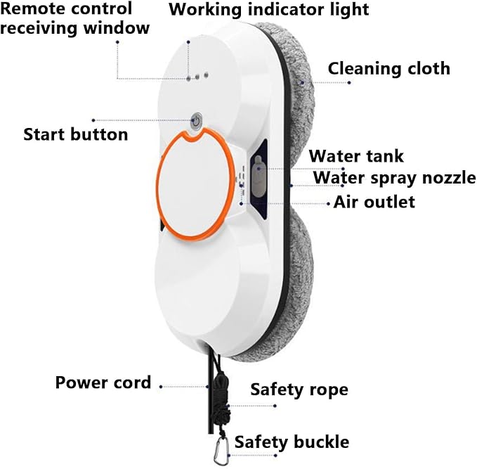 Window Cleaning Robot4 Automatic Cleaning Routes Smart Window CleanerRemote Control/Automatic Dual Use60ml Water Tank Capacity with Double Water Spray Window Cleaner Machine