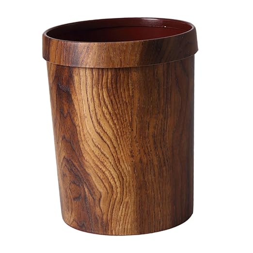 ABOOFAN Wood Grain Plastic Wastebasket Bathroom Trash Can Lid Press Ring Kitchen Garbage Can