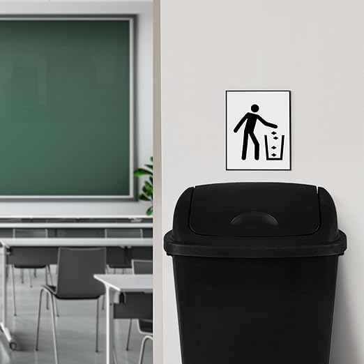 4-Pack 13 Gallon Waste Basket with Swing-Top Lid Black Garbage Bin Commercial Trash Can for Kitchen Outdoor Garage and School Fits 13 Gal Liners