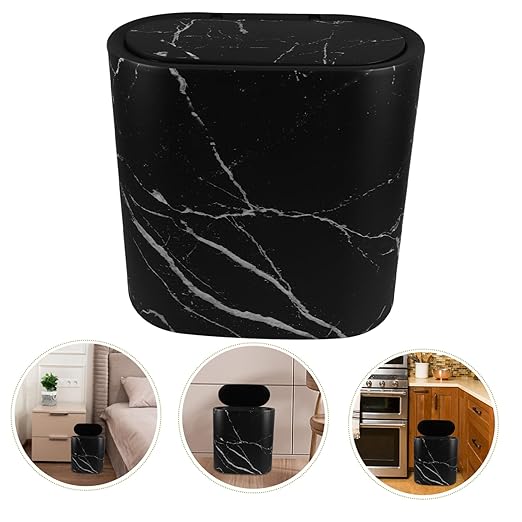 Happyyami Slim Marble Trash Can Compact Plastic Wastebasket with Lid for Bathroom Kitchen Office Bedroom Stylish Narrow Garbage Bin for Efficient Space Utilization