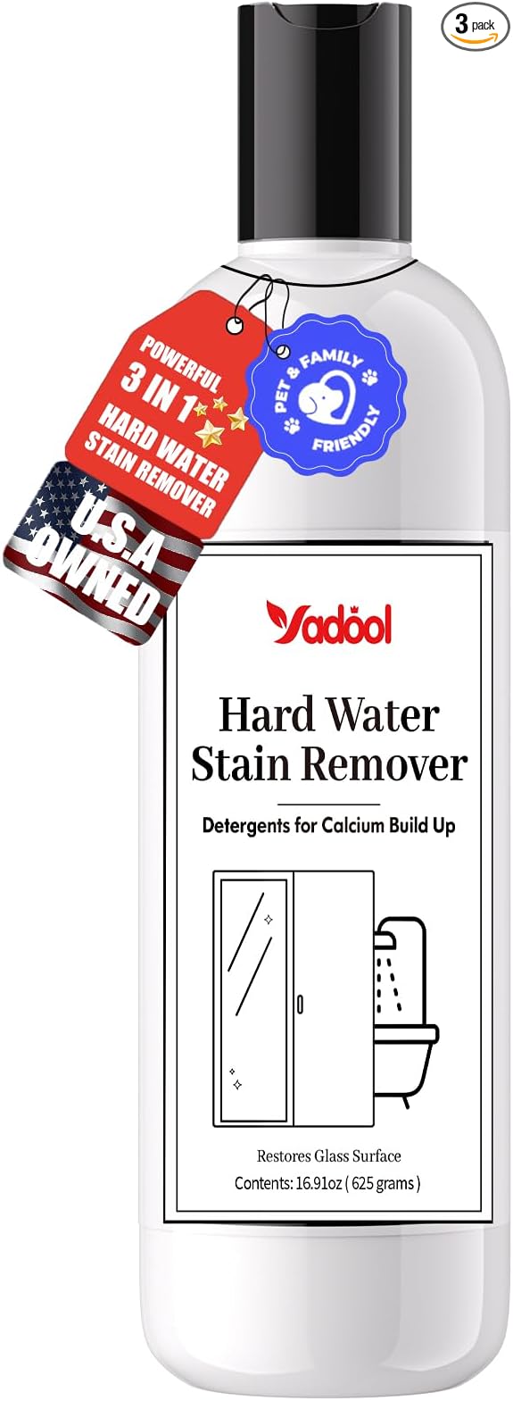 Hard Water Stain Remover Powerful Shower Glass &amp Door Cleaner Easily Removes Tough Water Spots Lime Calcium &amp Soap Scum Build Up Ideal for Bathroom Glass Toilet Bowl and More - 16.91oz