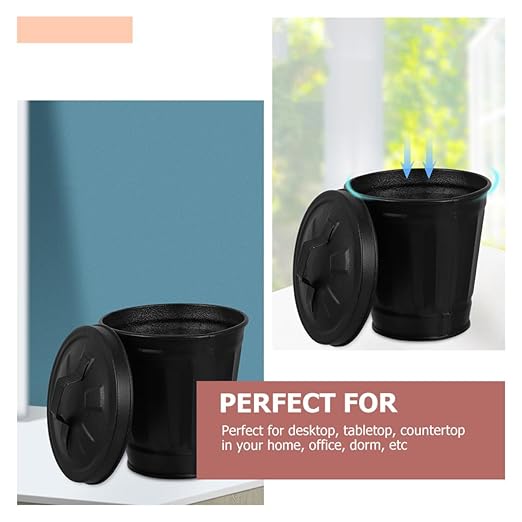PRETYZOOM 4pcs Small Galvanized Trash Can Lid Wastebasket for Indoor Plants Nursery Pot Storage Bin