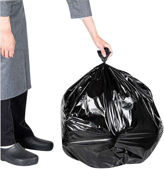 Restaurantware RW Clean 33 Gallon Trash Bags 100 Medium-Duty Garbage Can Liners - Fits 33-39 Gallon Trash Cans Stretchable Black Plastic Bin Liners With Star Seal Bottom