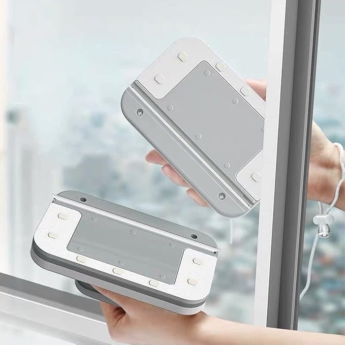 Magnetic Window Cleaner Outdoor Window Cleaner White with Safety Rope Window Cleaner Tool for 3 to 10mm Single Layer Ordinary Glass