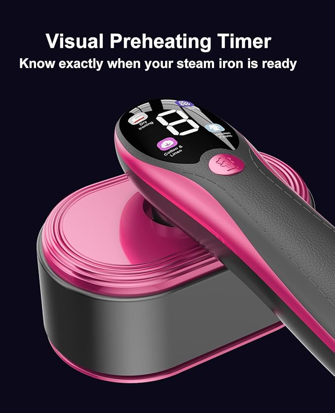 2-in-1 Steamer &amp Iron for Clothes Portable Handheld Garment Steamer with LED Display Large Ceramic Panel Travel Clothes Steamer Iron 10s Fast Heat-Up All-Fabric Remove Wrinkle (Purple)