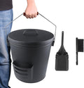 Ash Bucket with Lid and Shovel Hand Broom 5.15 Gallon Large Galvanized Iron Metal Fireplace Tools Ash Pail for Fire Places Fire Pits Wood Burning Stoves Hearth Accessories Indoor Outdoor Black
