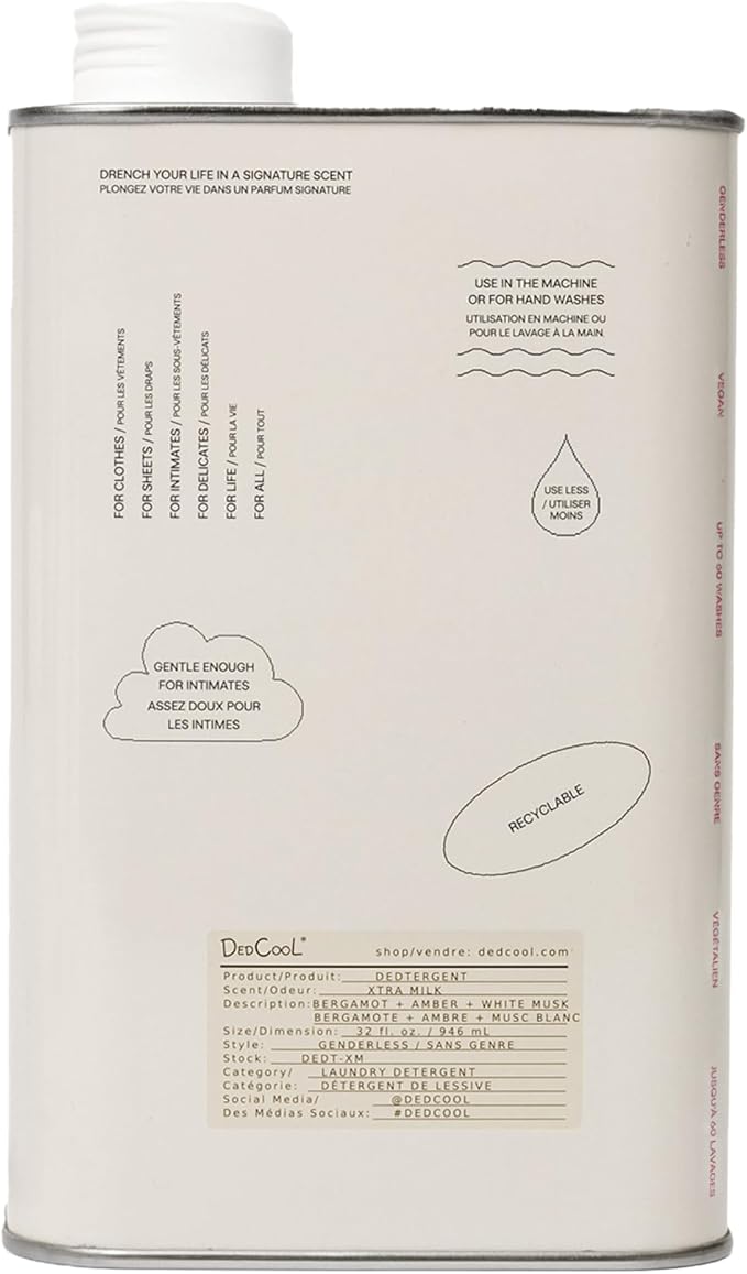 DedCool Liquid Laundry Detergent | Xtra Milk | Luxurious Scent | Stain-Removing Formula | Infused with Natural Essential Oils | Non-Toxic | 60 Washes | 32 fl oz