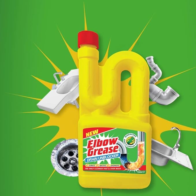 Elbow Grease Drain/Sink Unblocker - Heavy Duty Cleaner- Quickly and Easily Remove Sinks Baths Showers Blockage – All-in-One Drain Unblocking Kit(Elbow Grease Drain Unblocker Liquid-PK03)
