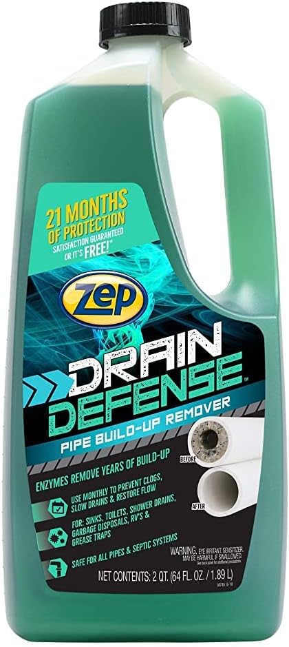 Zep Drain Defense Pipe Build-Up Remover - 64 Ounces - ZLDC648 &amp Drain Defense Enzymatic Drain Cleaner Powder - 18 Ounces - ZDC16 - Safe for Pipes