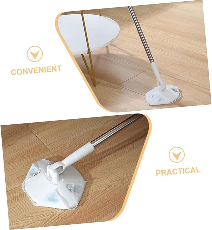 Wakauto Household Dust Mop with Dry Cleaning Triangle Shaped Rotatable Floor Duster for Hardwood and Tile Floors 1 Mop with Dry Tissue for Easy Dust Removal