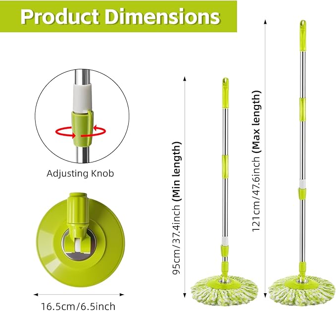 Spin Mop Replacement Handle 360 Degree Spin Mop Pole Handle Replacement Rotating Telescopic Stick for Mop Head Ideal for Home and Household Cleaning