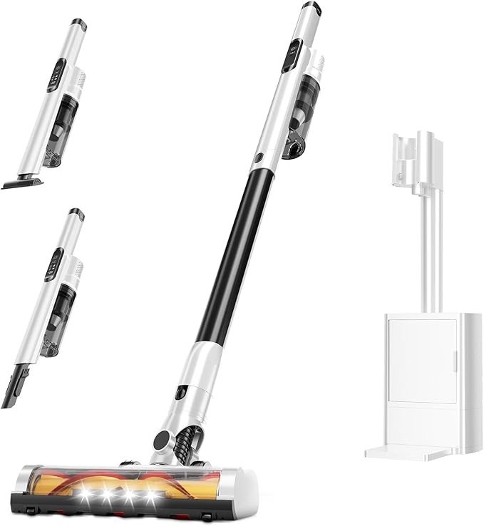 Cordless Stick Vacuum Cleaner with Auto Empty System Self-Charging Base Powerful Suction for Pet Hair on Carpet &amp Hardfloor Lightweight Anti-Tangled Handheld Vacuum HEPA Filtration Black