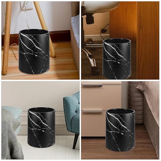 BESTOYARD Marble Trash Can 8L Round Garbage Bin Double Layer Waste Basket Container for Bathrooms Kitchens Home Office Hotel A 23.40X19.50X19.50CM Black 5409YN38PIPAB