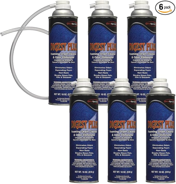 Quest Specialty DIGEST PLUS Foaming Drain Cleaner and Odor Eliminator 6 count