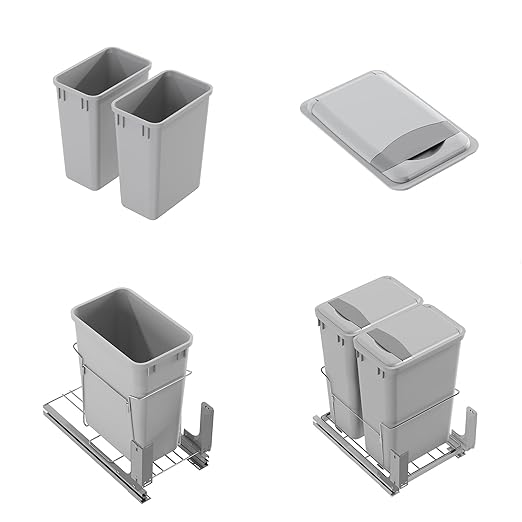Dowell 2 Pack Wastebasket Trash Can Container Plastic Garbage Bin Stackable for Kitchen Office Home &amp Commercial Use Fits Under Sink/Desk - Grey (2 35 QT)