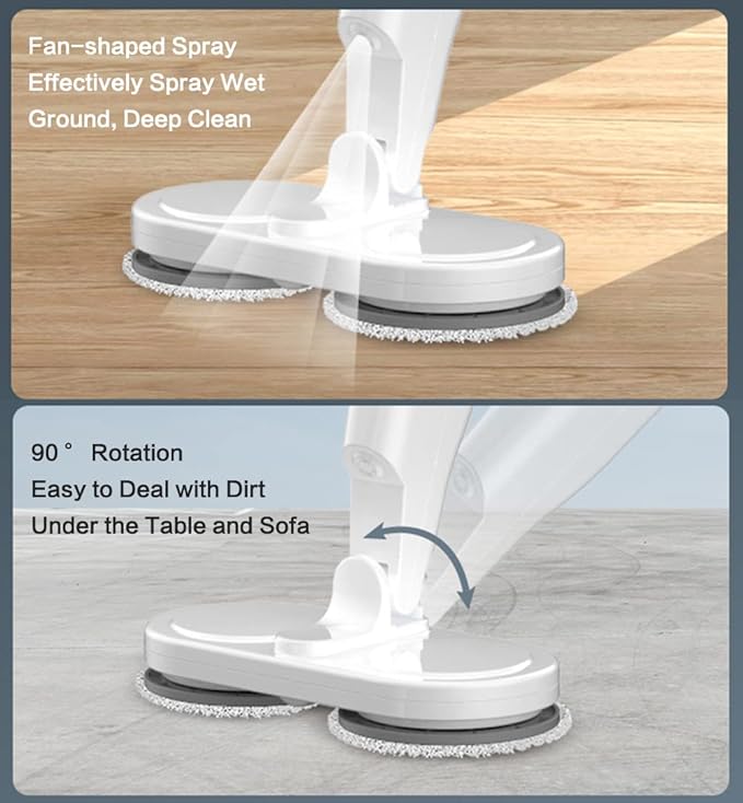 Cordless Electric Mop Scrubber Floor Cleaners Electric Spin Mop with Water Tank and Spray 60 min-Running Powerful Hardwood Electric Floor Cleaner Machine for Hard Floor Tile (White)
