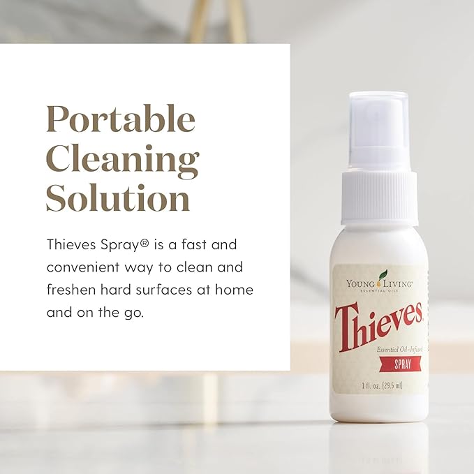 Young Living Thieves Spray | 1 oz | Portable Cleaner Spray Formulated with Water &amp Alcohol Ideal for Travel Essentials &amp Home Fits in Backpack Luggage or Purse | 2 Pack