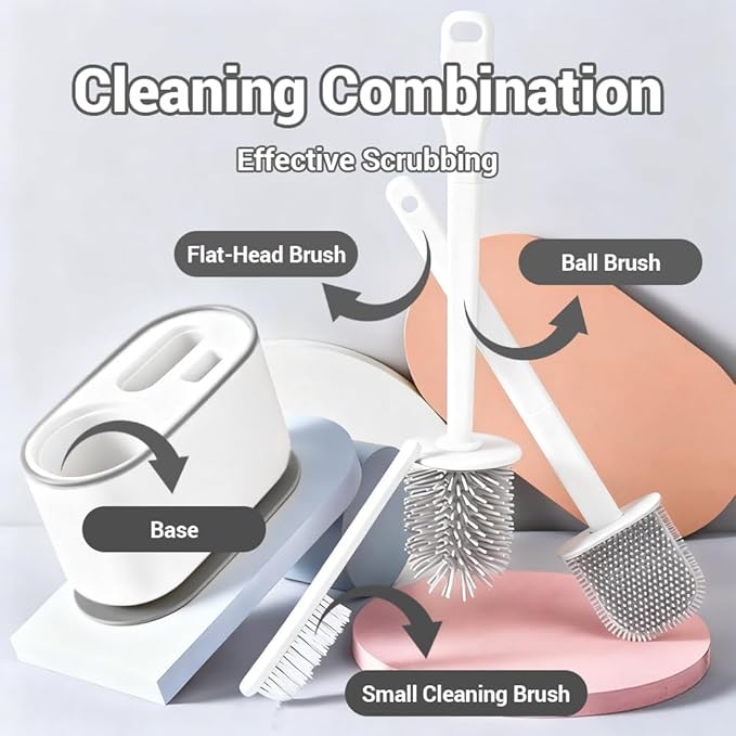 Toilet Brush Set Bathroom Accessories Toilet Bowl Cleaners Deep Cleansing Multifunctional Hanging Toilet Brush Set for Bathroom(Pearl White)