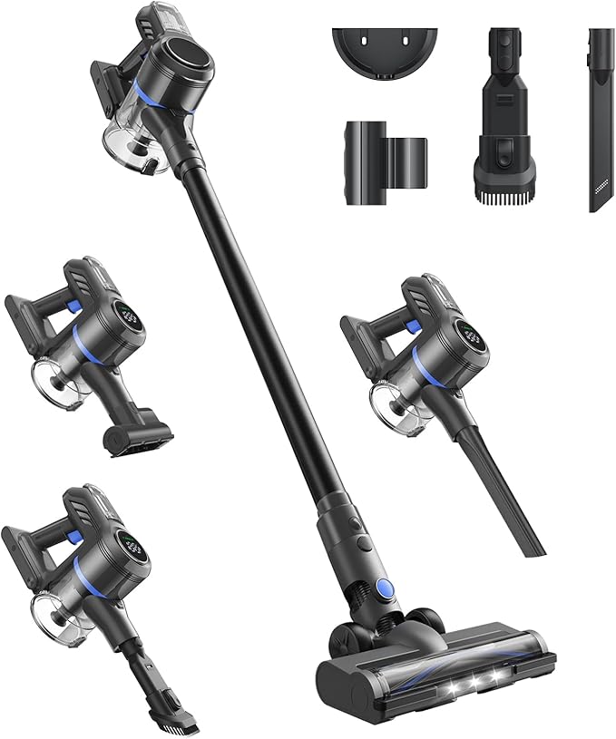 DREAME J30-W Cordless Vacuum Cleaner with LED Headlights 450W Powerful Suction 60Min Runtimes Detachable Battery One-Touch Emptying Stick Vacuum Cleaner for Pet Hair Carpet &amp Hard Floor