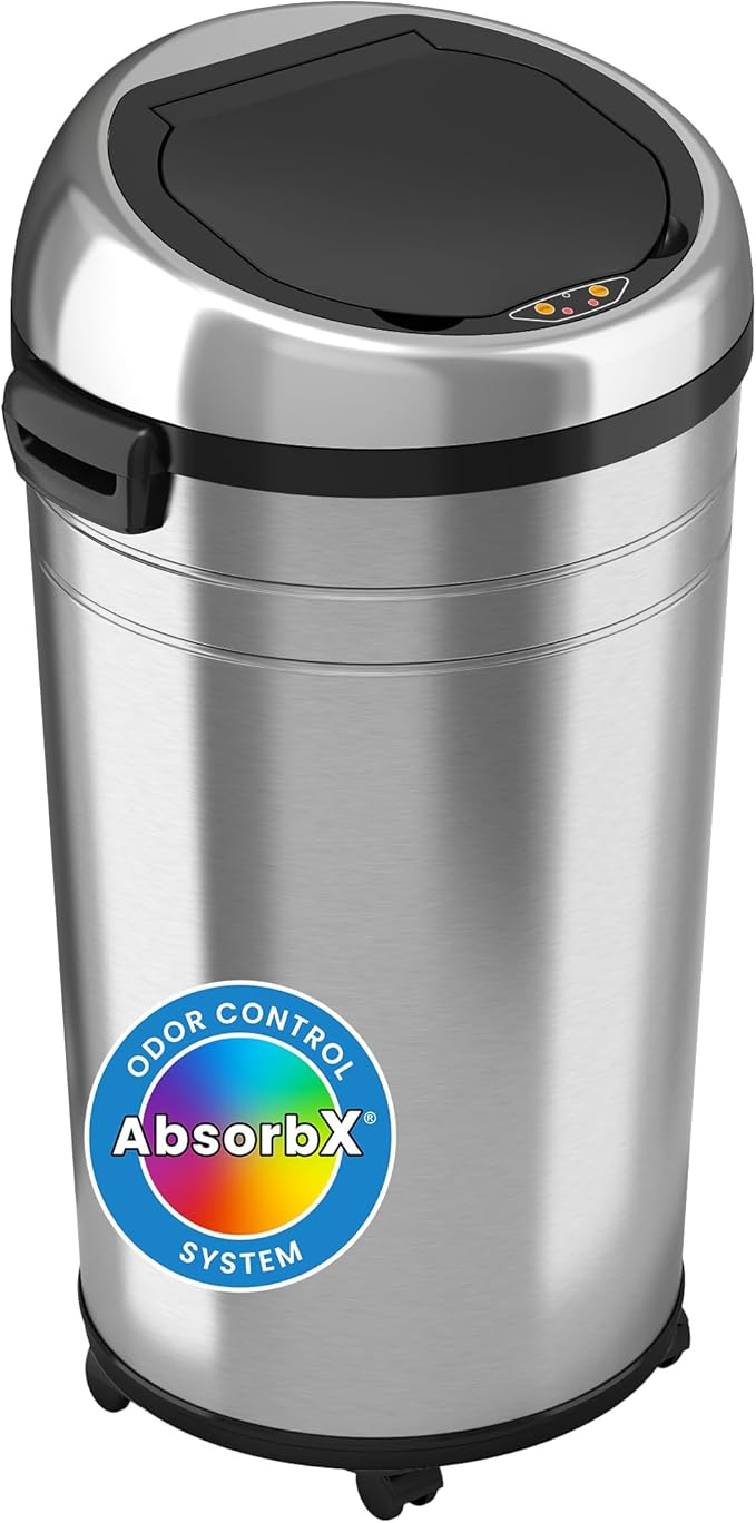 iTouchless 23 Gallon Touchless Sensor Trash Can with Odor Control System &amp Wheels 87 Liter Commercial Size Automatic Garbage Bin Brushed Stainless Steel