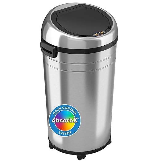 iTouchless Glide 23 Gallon Sensor Trash Can with Wheels and Odor Control System Stainless Steel 87 Liter Automatic Kitchen Bin and Office Garbage Can (Powered by Battery or Optional AC Adapter)