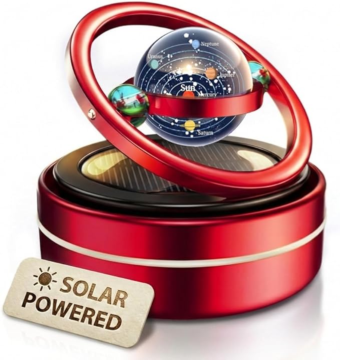 Solar Dashboard Spinner Sun Powered Kinetic Car Decoration Diffuser Space Theme Automotive Accessories Spring Birthday Gift Exchange Fragrance &amp Aroma Cores Sold Separately (Solarium Red)
