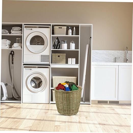 Handwoven Bamboo Storage Basket with Lid Versatile Woven Wastebasket for Kitchen Bedroom and Toy Organization Bamboo Material