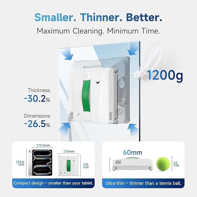 FMART W8 Mini Window Cleaning Robot 8000Pa Suction Ultra-Slim 2.36 in 4-Way Ultrasonic Spray Edge-Cleaning Route Smart Path Planning 9-Stage Safety App &amp Remote Control