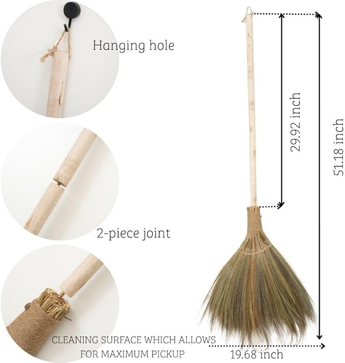 Vietnamese Straw Soft Broom with Long Handle - Sweeping Whisk Broom - with 51.18 inch Length