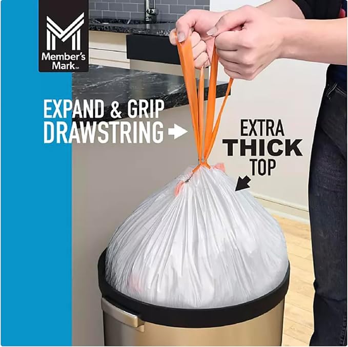 Member Mark Power Flex 13-Gallon Tall Kitchen Trash Bags 200-Count Leak &amp Tear Resistant Drawstring 2x Stronger