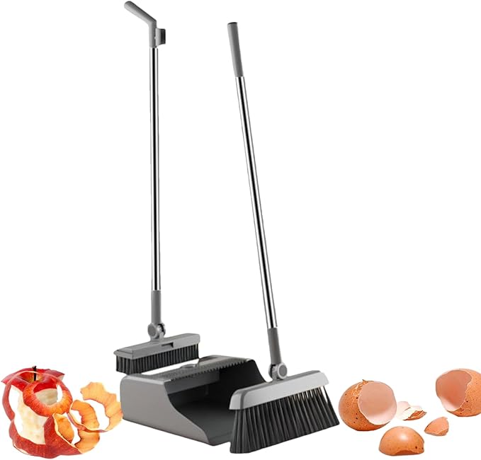 Broom With Dust Combo Set: Adjustable Handle  Compact Folding Cleaner Vertical Storage Design | For Home Apartment Kitchen Bedroom Kitchen Bedroom