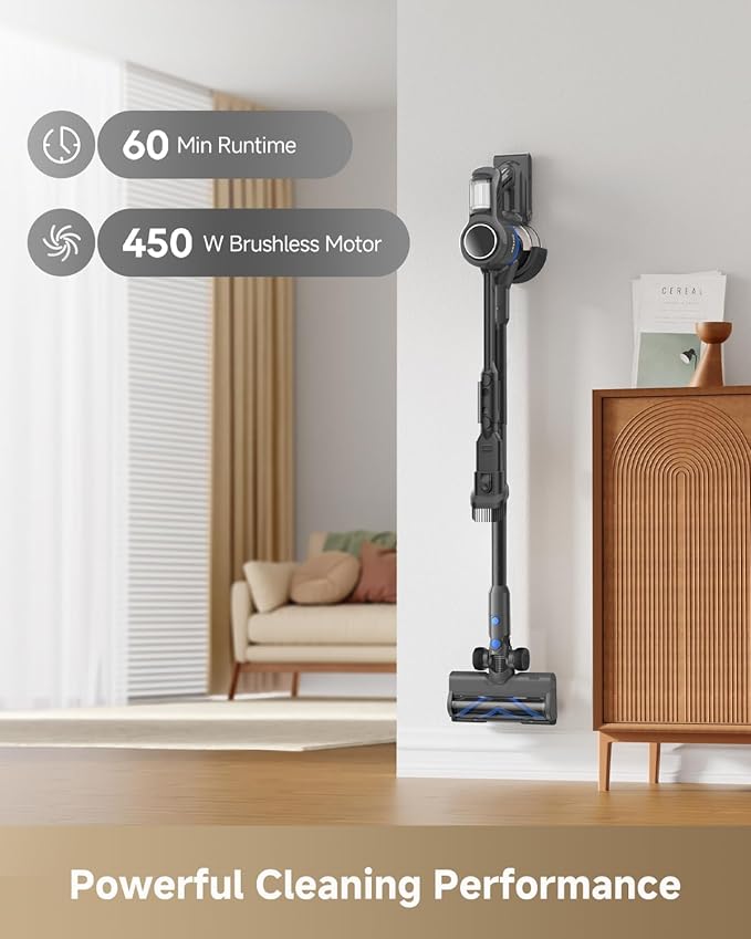 MOVA J30 Cordless Vacuum Cleaner144AW Powerful Suction 180° Folding Tube Cleans Corners 4-in-1 Stick Vacuum 60Min Runtime Anti-Tangle Brush with Lights Deep Clean Pet Hair Hard Floor Carpet