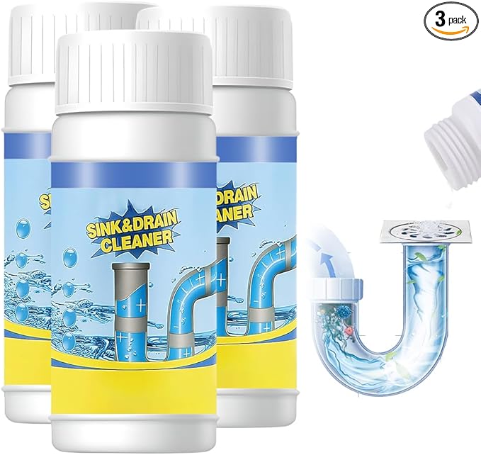 3PCS Drain Cleaner Powder Multi-functional Pipeline Dredging Agent Sink Drain Cleaning Powder for Kitchen Bathroom Toilet Pipe Maintenance