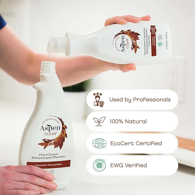 AspenClean Natural Floor Cleaner Concentrate | Makes 18 Bottles | EWG Verified | Safe for Tile Wood &amp Laminate | 18 fl oz