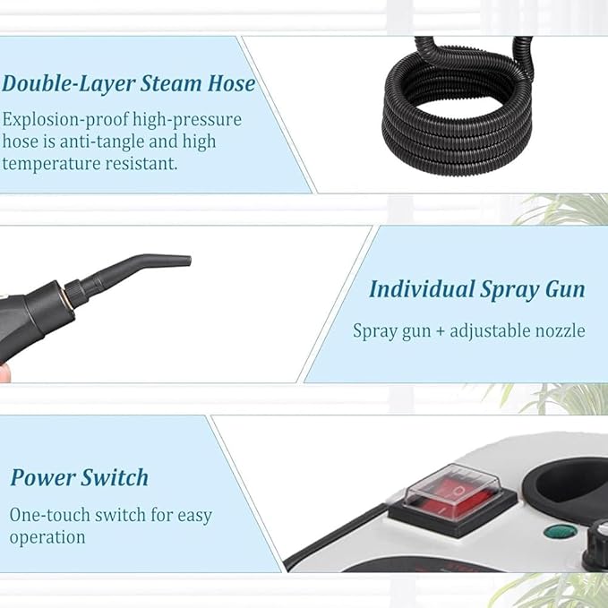 Handheld Steam Cleaner 1500W Pressure High Temperature Pressurized Steam Cleaning Machine with 1100ml Water Tank 3Bar 6 Gear Adjustment for Grout Tile Car Kitchen Button