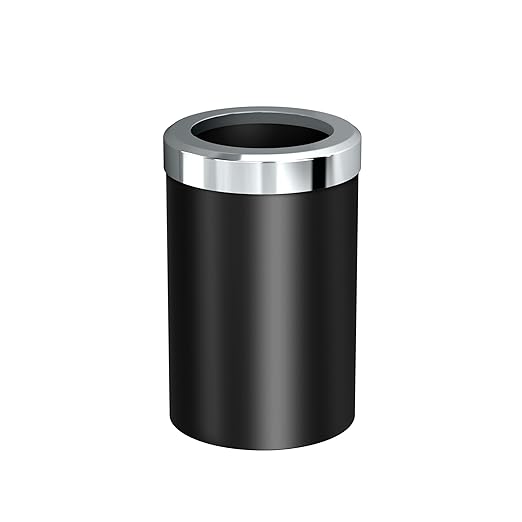 Gatco Small Bathroom Trash Can with Lid Round 3 Gallon Stainless Steel Wastebasket Under Sink Matte Black and Chrome for Bathroom Bedroom Office (1912C)
