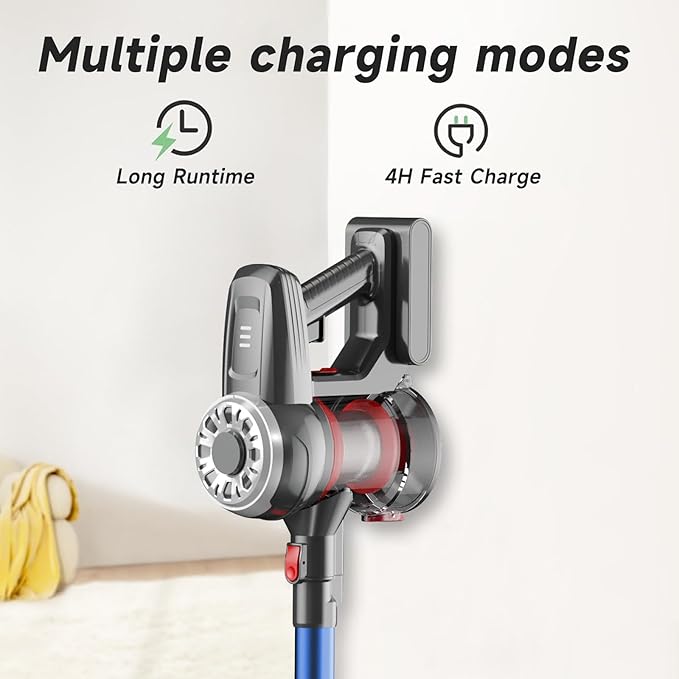 Hearten Cordless Vacuum CleanerUpgraded Stick Vacuum with LED Display Anti-Tangle Self-StandingAnti-TangleLightweightVacuum Cleaner for Home Pet Hair Carpet Hardwood Floor