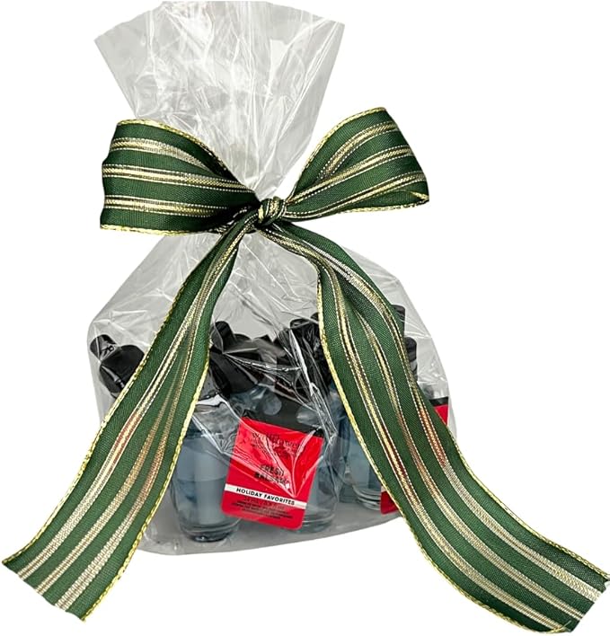Bath &amp Body Works FRESH BALSAM Wallflowers Home Fragrance Refill Gift Set with 30-Inch Forest Green Ribbon and Metallic Gold Stripes &amp Sheer Accents for Holidays 0.8 fl oz each - Pack of 6