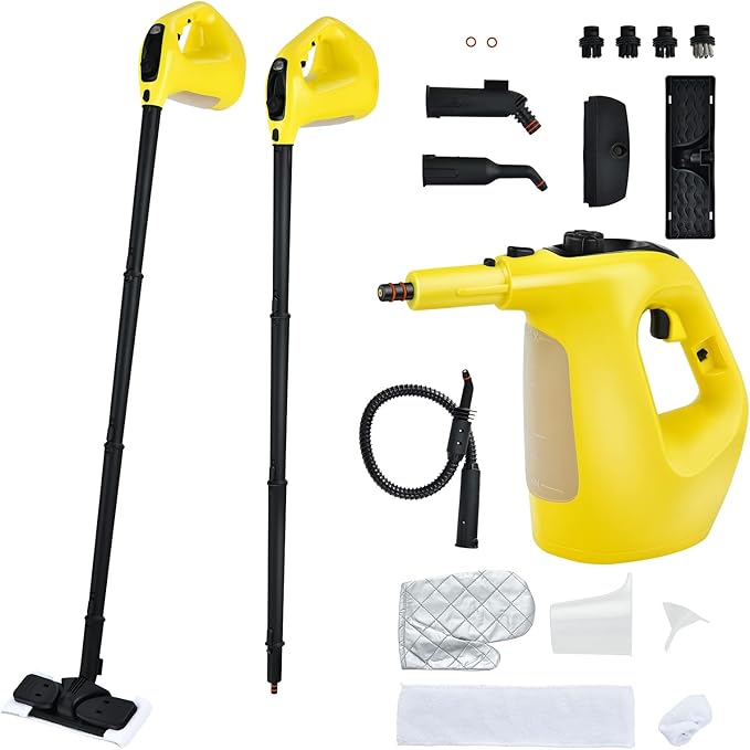 Goplus Multipurpose Handheld Steam Cleaner Pressurized Steam Cleaner with 17 Pieces Accessory Set 350ml Portable All Natural Chemical-Free Steamer for Home Sofa Upholstery Floors Windows Kitchen Bat