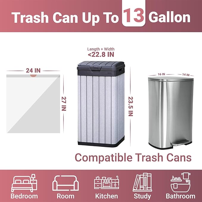 13 Gallon Heavy-Duty Trash Bags 220 Pack – Tear-Resistant Drawstring Bags for Kitchen Office and Commercial Applications