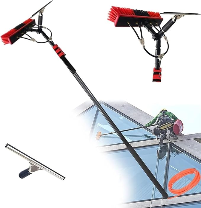 Window Cleaning Pole Photovoltaic Panel Cleaning Tool Water Fed Pole Kit Outdoor Window Glass Solar Panel Spray Washer Washing Equipment(9m/30FT)